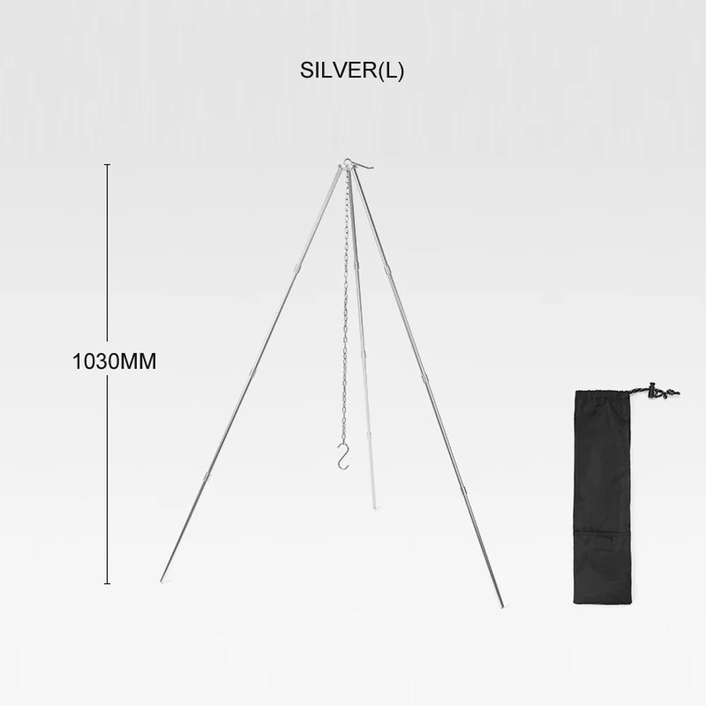 Arealer Detachable Campfire Tripod Bonfire Rack Portable Aluminum Alloy Hung Pot Stand Folding Bracket for Camping Picnic BBQ