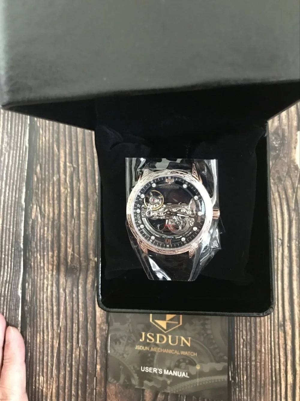 Men's Automatic Mechanical Transparent Skeleton Luminous Watch Rose Black