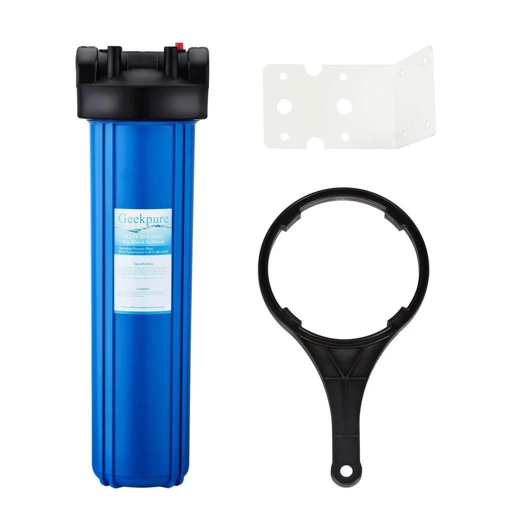20 Inch Big Blue Liquid Filter Housing 1" Outlet/Inlet with Wrench & Bracket -4.5" x 20"