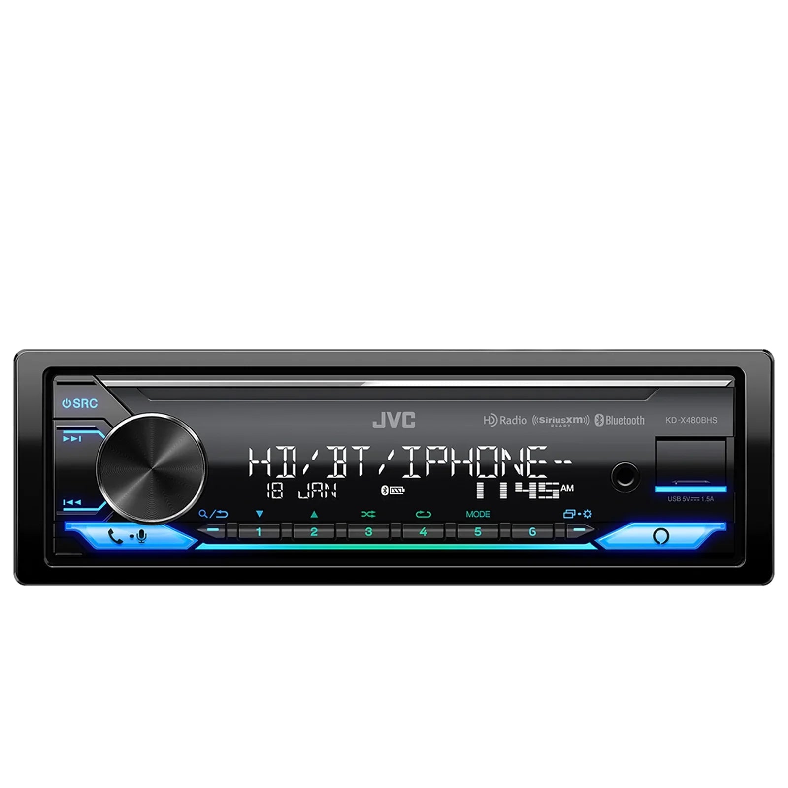 JVC KD-X480BHS Single DIN Bluetooth USB AUX LED AM/FM Radio Stereo SiriusXM Ready Amazon Alexa LED Car Audio Receiver Bundle Combo with Enrock 98-2013 Harley Install Single Din Installation Kit