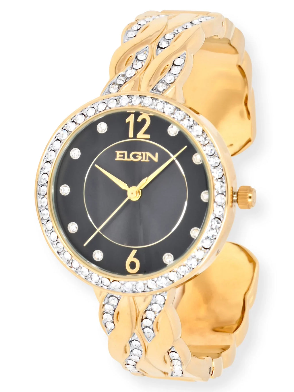 Elgin Adult Female Analog Watch Set with Round Black Dial in Gold (EG17006GST)