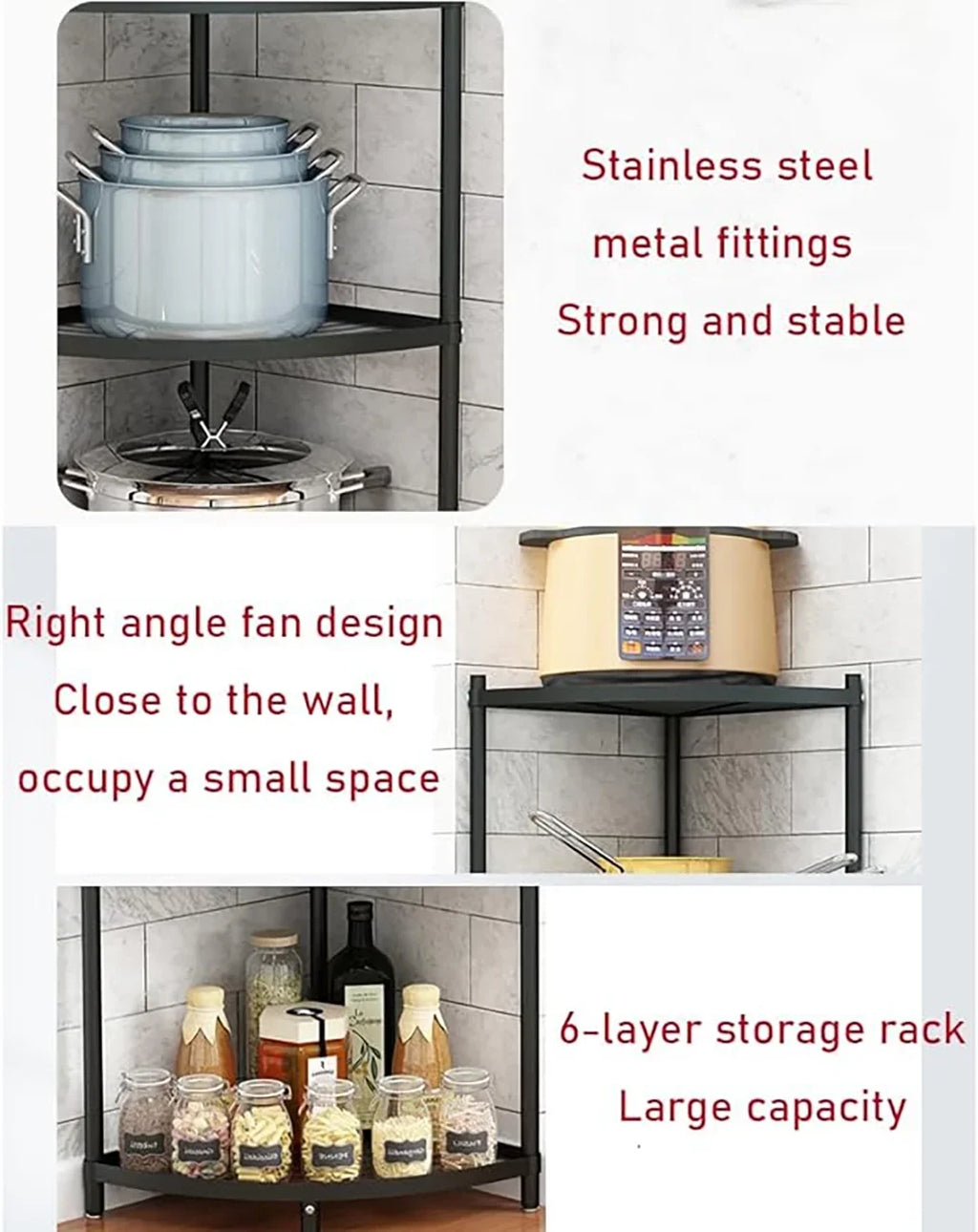 tonchean 6-Tier Carbon Steel Kitchen Corner Shelf Rack Free Standing Pot Rack Storage Organizer