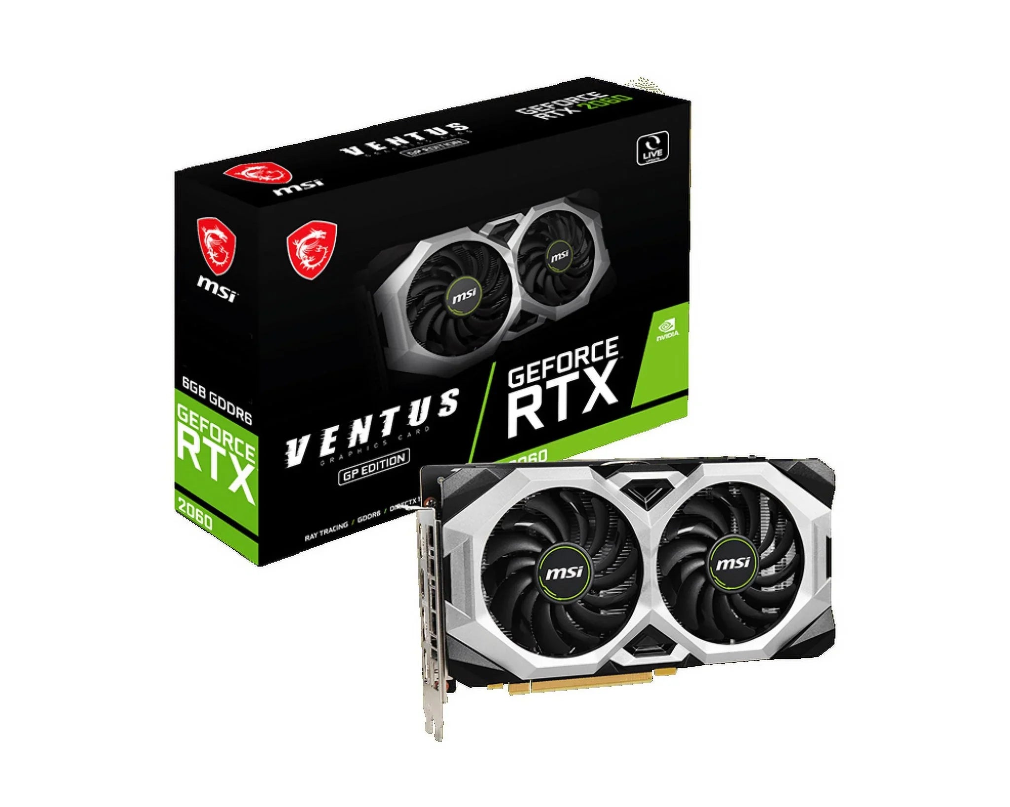 MSI GeForce RTX 2060 VENTUS GP Graphics Card, 6GB GDDR6, PCI-E Gen 3, DP x 3, HDMI x 1, Dual-fan Design, VR Ready