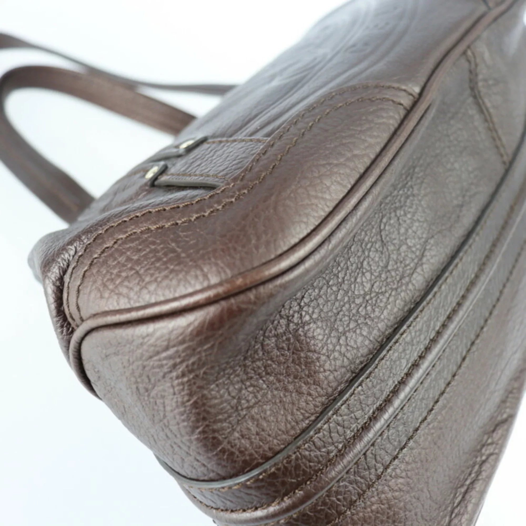 Pre-Owned CELINE Celine handbag leather brown gold metal fittings triomphe logo mark emboss (Good)
