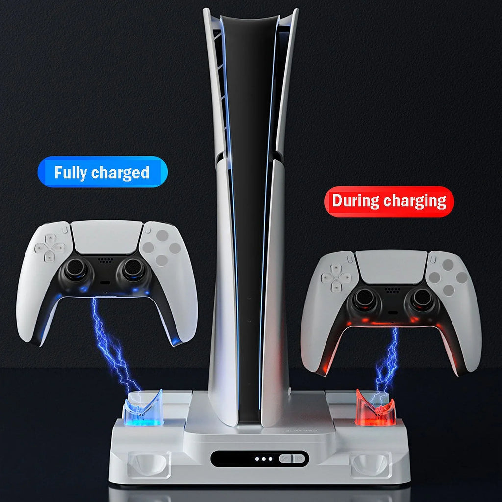 Stand Cooling Station for PS5 Slim Game Console with Dual Controller Charging Station Game Slots Game Console Accessories-White