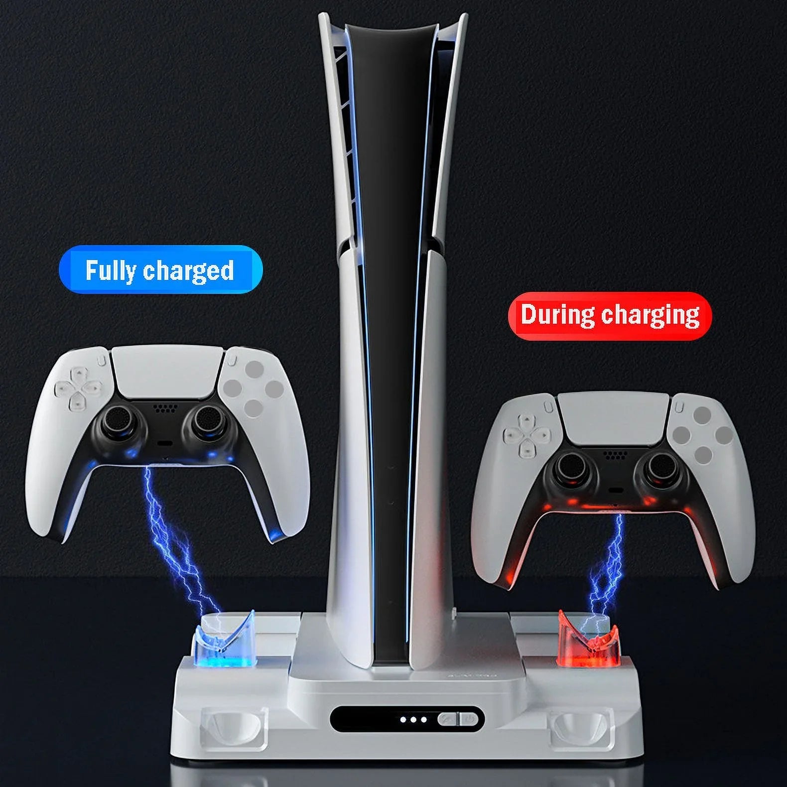 Stand Cooling Station for PS5 Slim Game Console with Dual Controller Charging Station Game Slots Game Console Accessories-White