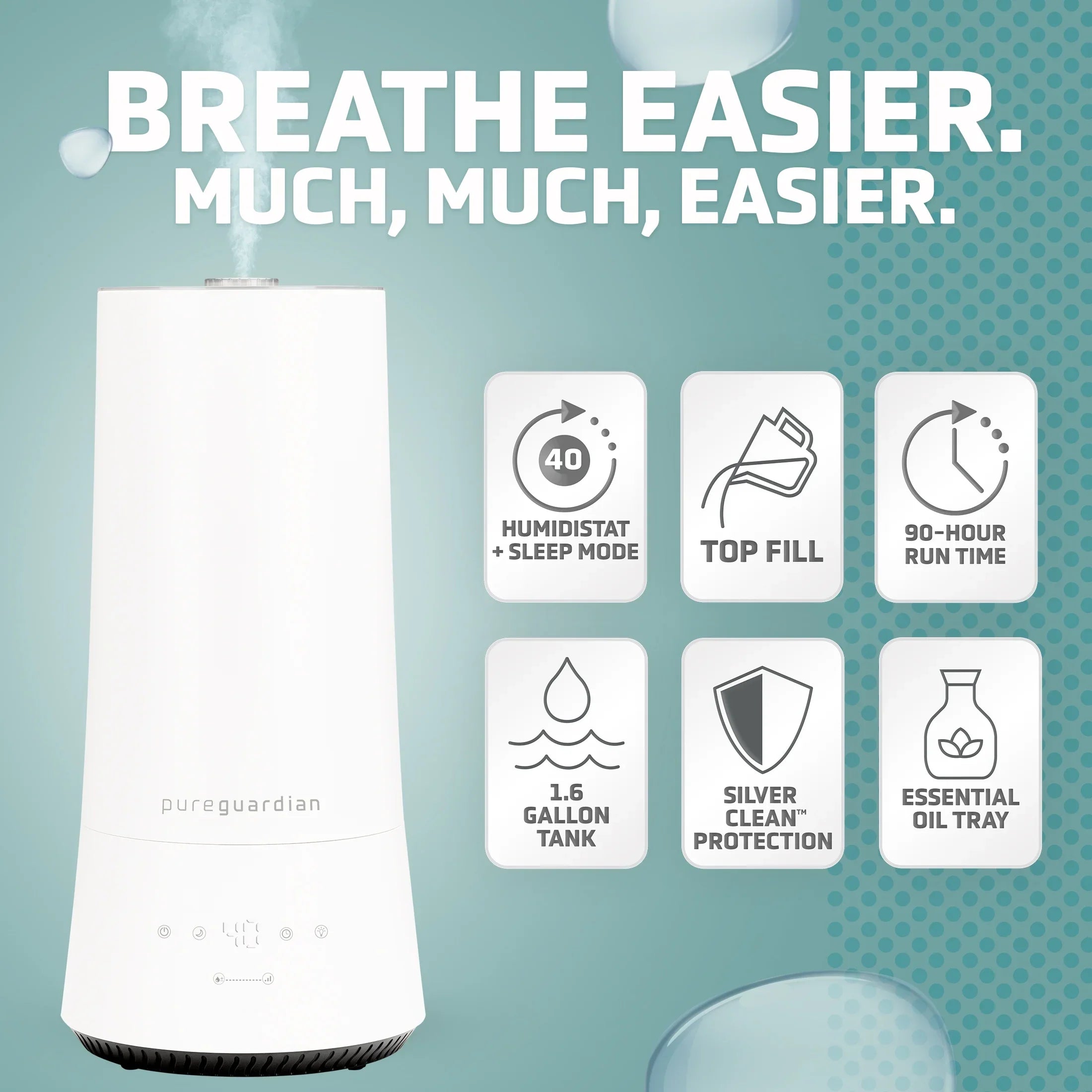 PureGuardian 90-Hour 1.6 Gallon Cool Mist Ultrasonic Humidifier with Humidistat, 420 Sq. ft. H997W