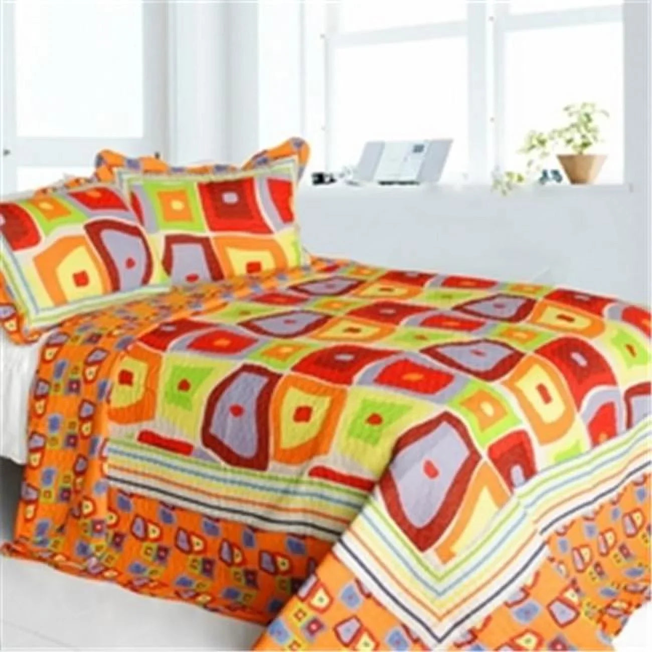 Blancho Bedding Sparks Fly - Cotton 3 Pieces Vermicelli-Quilted Striped Printed Quilt Set Full & Queen Size - Orange