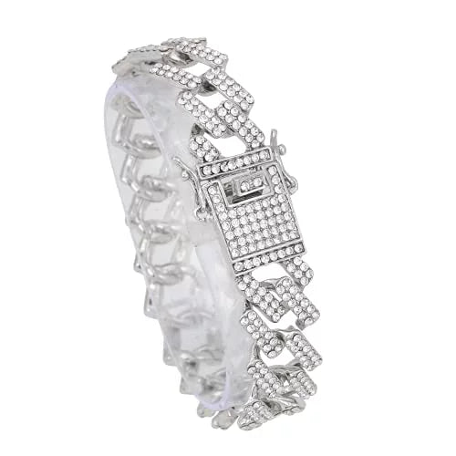 Charles Raymond Luxury Mens Iced Out Tennis Cross Necklace w/Diamond Quartz Wristwatch - Be Lit & Choose The Matching Blinged Out Cuban ZZ Bracelet Set - ST10327RN Classic SLV SLV 3pc Set (18")