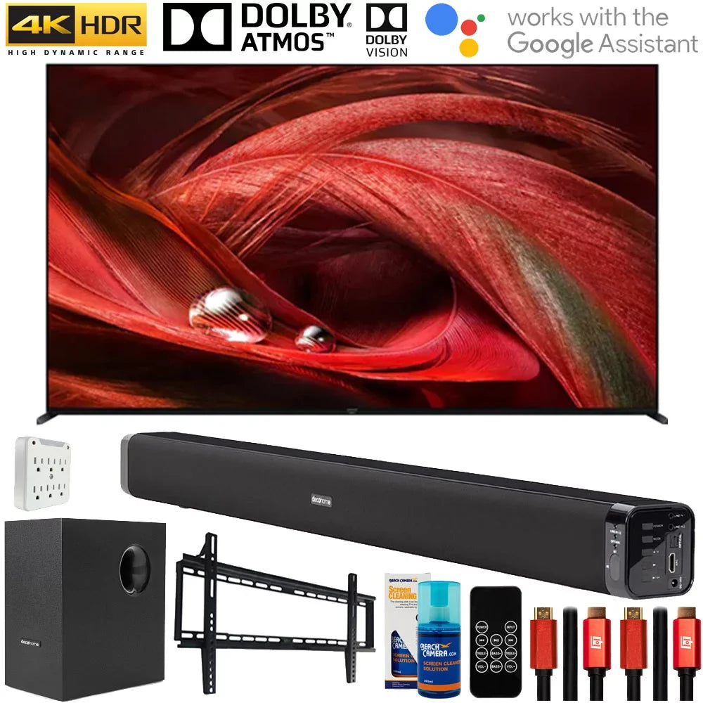 XR85X95J 85 inch X95J 4K Ultra HD Full Array LED Smart TV 2021 Bundle with Deco Gear Home Theater Soundbar with Subwoofer, Wall Mount Accessory Kit, 6FT 4K HDMI 2.0 Cables and More