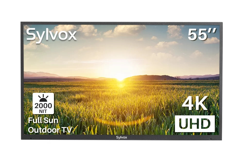 Restored SYLVOX Outdoor TV, 55" Full Sun Outdoor Smart TV, 2000nits 4K UHD High Brightness, IP55 Liquid Outside Television Built-in APP, Support WiFi Bluetooth Pool Series (Refurbished)