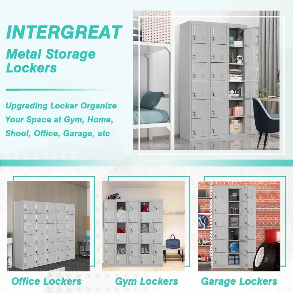 SUNCROWN Metal Locker Storage Cabinet with 6 Lockable Door for School, Gym, Home, Office, Gray