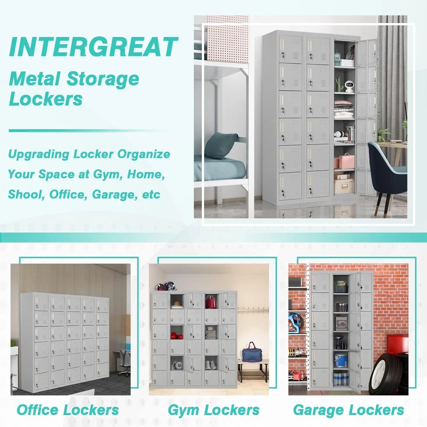 SUNCROWN Metal Locker Storage Cabinet with 6 Lockable Door for School, Gym, Home, Office, Gray