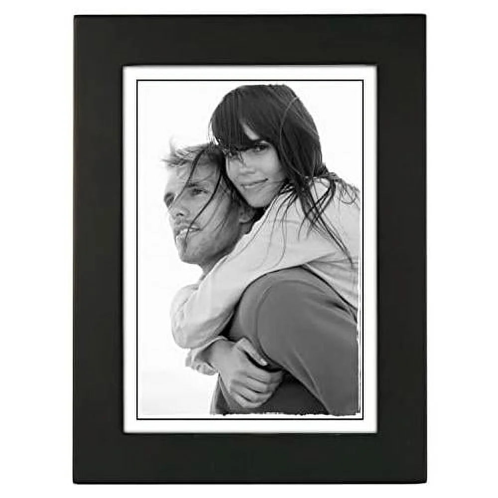 5X7 Picture Frame - Wide Real Wood Molding, Real Glass - Black