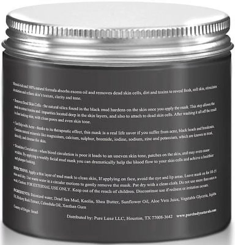 Dead Sea Mud Mask by Pure Body Naturals, 8.8oz Skin Cleanser for Unisex