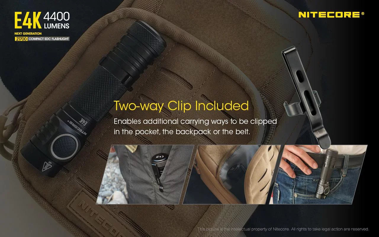 Combo: NITECORE E4K Flashlight -1x NITECORE 21700 Rechargeable Li-ion Battery Included w/Offset Mount