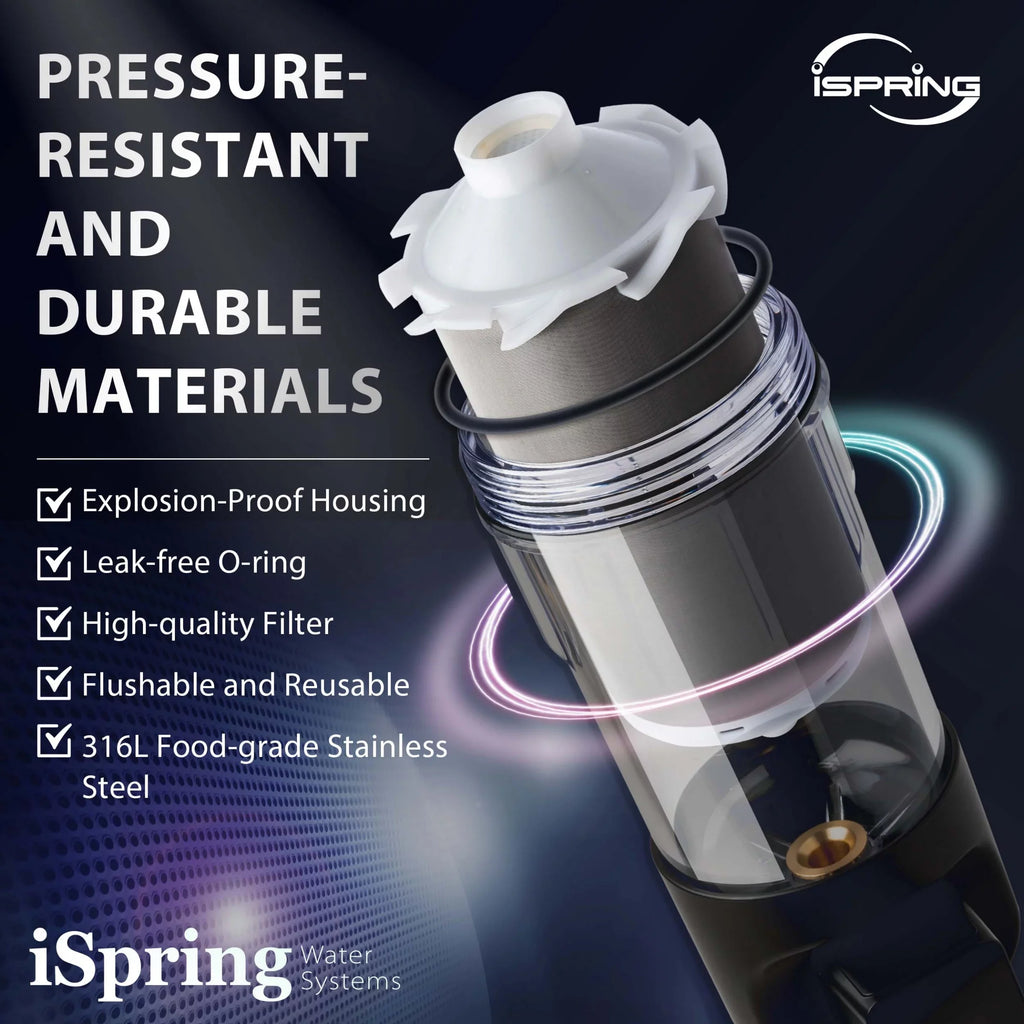iSpring WSP500ARJ-BP Whole House Prefilter, Spin-Down Sediment Liquid Filter with Bypass, Upgraded Clear Housing, Jumbo Size, Flushable and Reusable, Monitor Auto Flushing, 4 Modes, 500 Microns