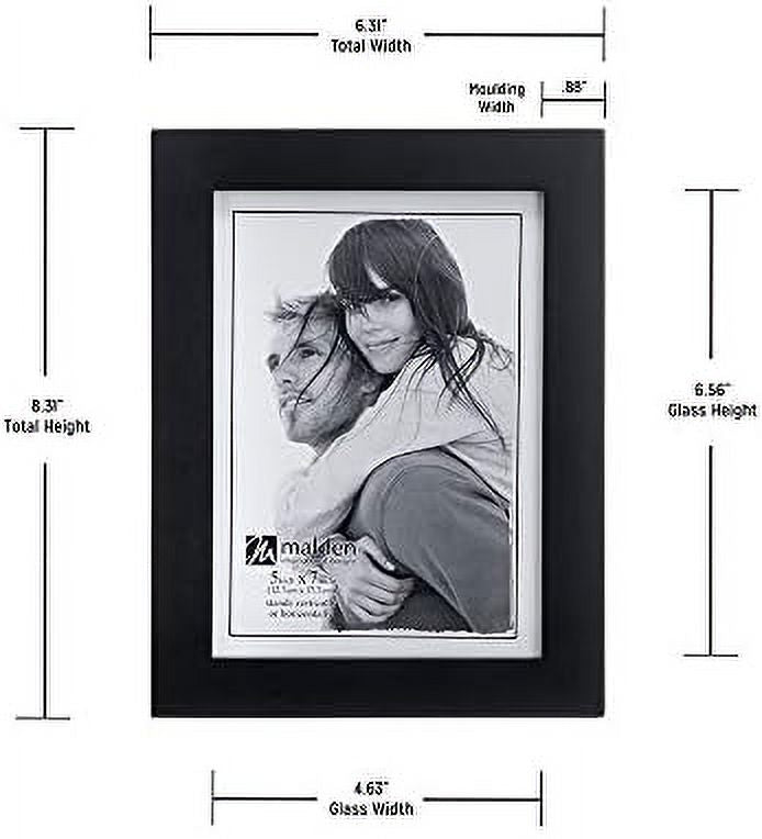 5X7 Picture Frame - Wide Real Wood Molding, Real Glass - Black