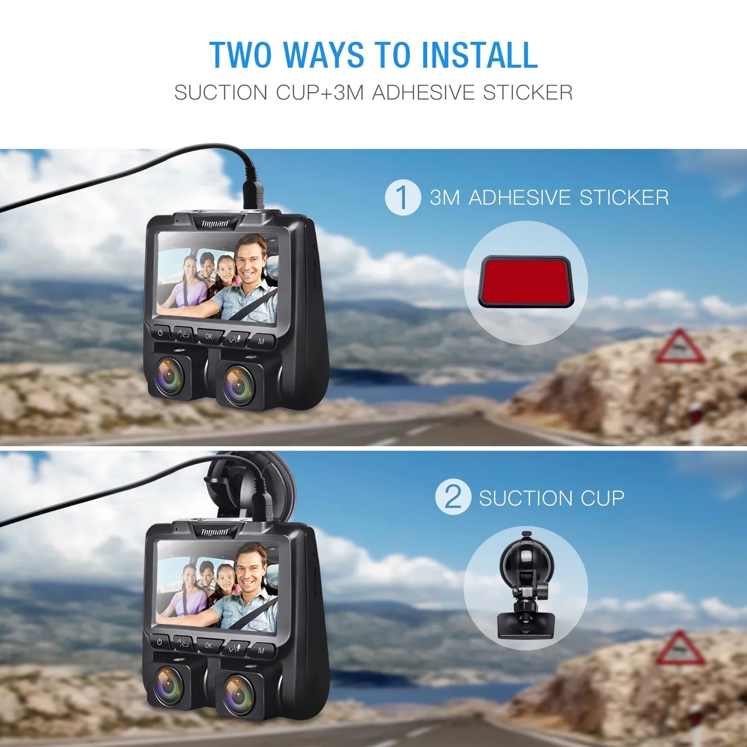 TOGUARD Dual Dash Cam Front and Inside 1080P Dash Camera 3" LCD Monitor Car Camera with IR Night Vision Parking Monitor, G-Sensor, Loop Recording