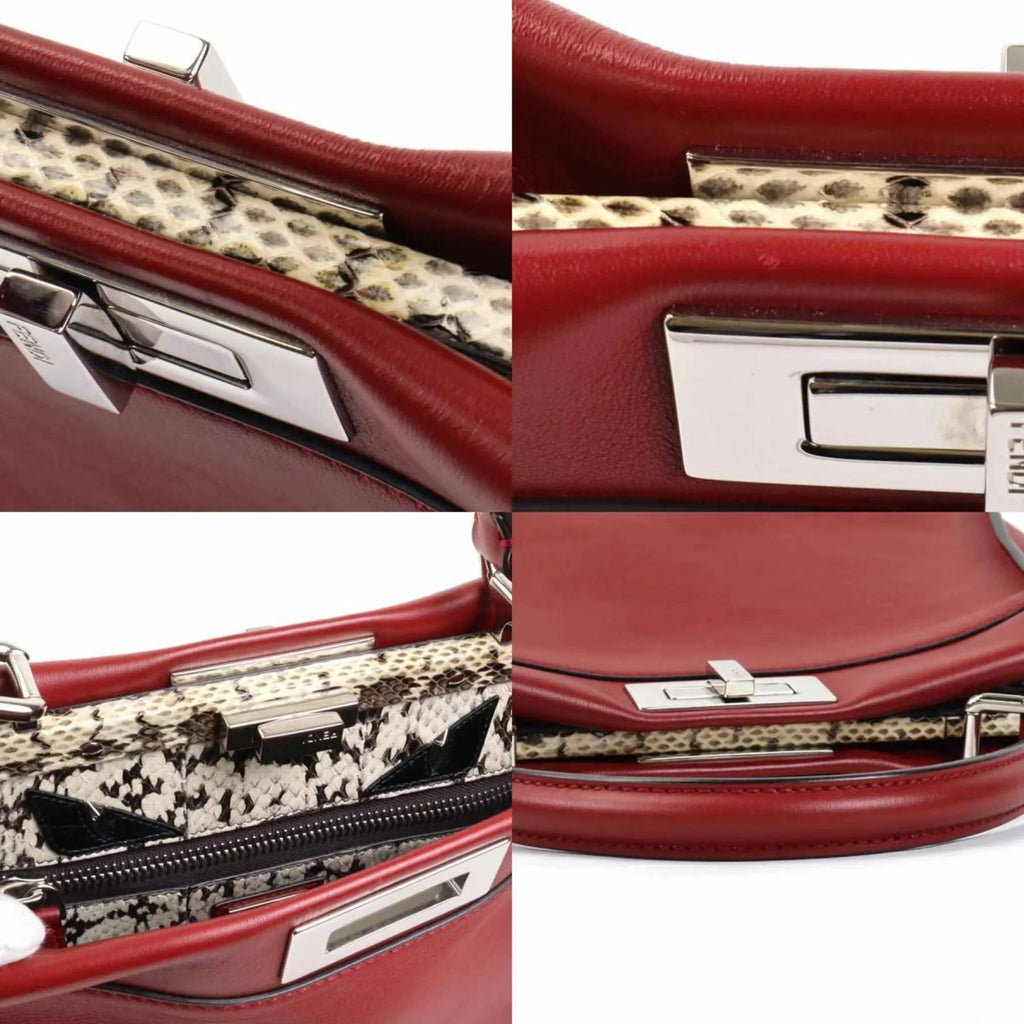 Pre-Owned Fendi FENDI Handbag Shoulder Bag Peekaboo Leather Dark Red Silver Women's (Good)