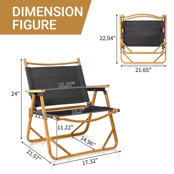 Fithood 53*55*61cm Medium Size Aluminum Frame 600D Black Oxford Cloth Bearing 100kg Imitation Wood Grain Spray Paint Camping Chair Black