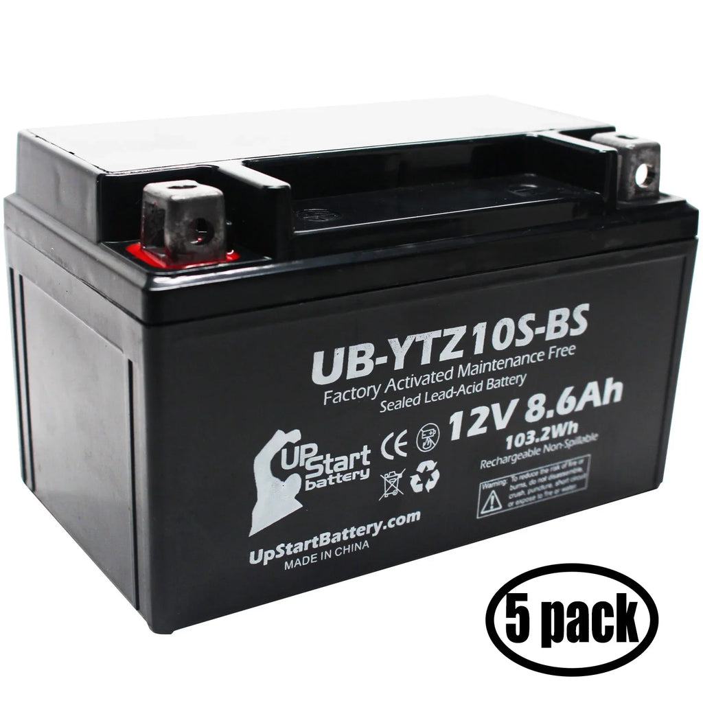 5-Pack UpStart Battery Replacement for 2010 Yamaha YZF-R1 1000CC Factory Activated, Maintenance Free, Motorcycle Battery - 12V, 8.6Ah, UB-YTZ10S-BS
