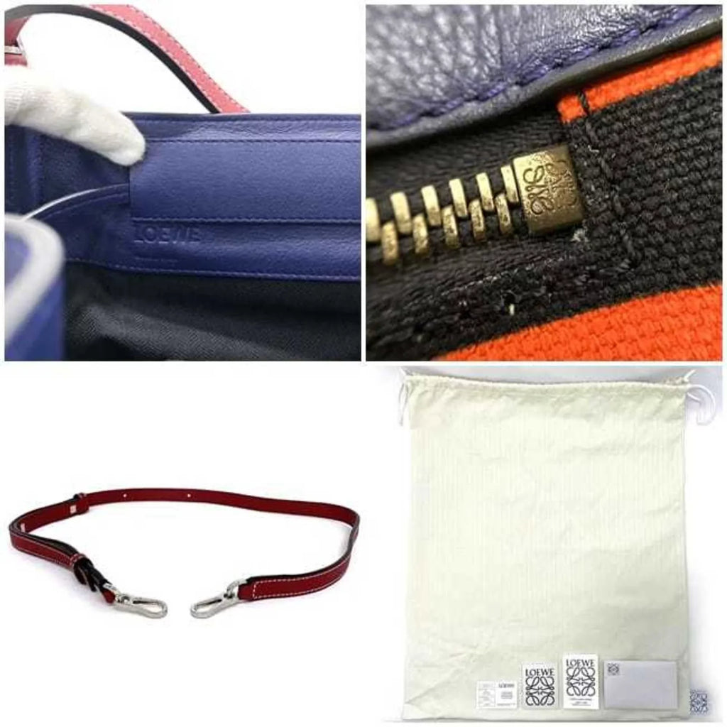 Pre-Owned Loewe Midnight Shoulder Bag Navy Black Orange Bordeaux 327.35.R99 Canvas Calf Leather Ladies (Good)
