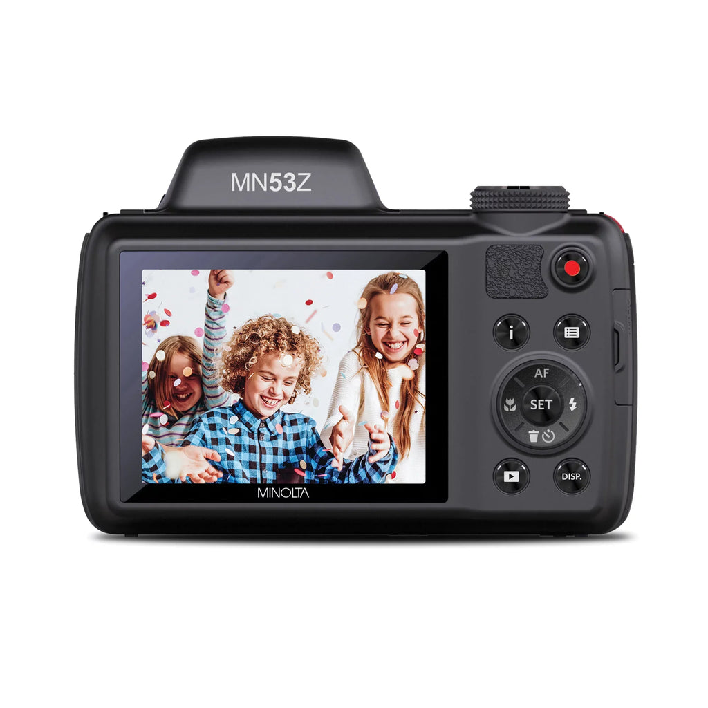 Minolta Pro Shot 16 Mega Pixel HD Digital Camera with 53x Optical Zoom, Full 1080p HD Video & 16GB SD Card (MN53Z Red)