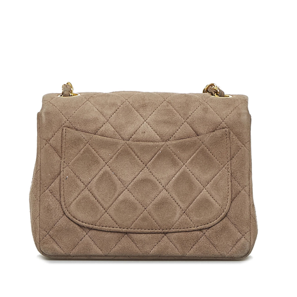 Pre-Owned Authenticated Chanel Classic Mini Square Single Flap Suede Leather Brown Crossbody Bag Unisex (Good)
