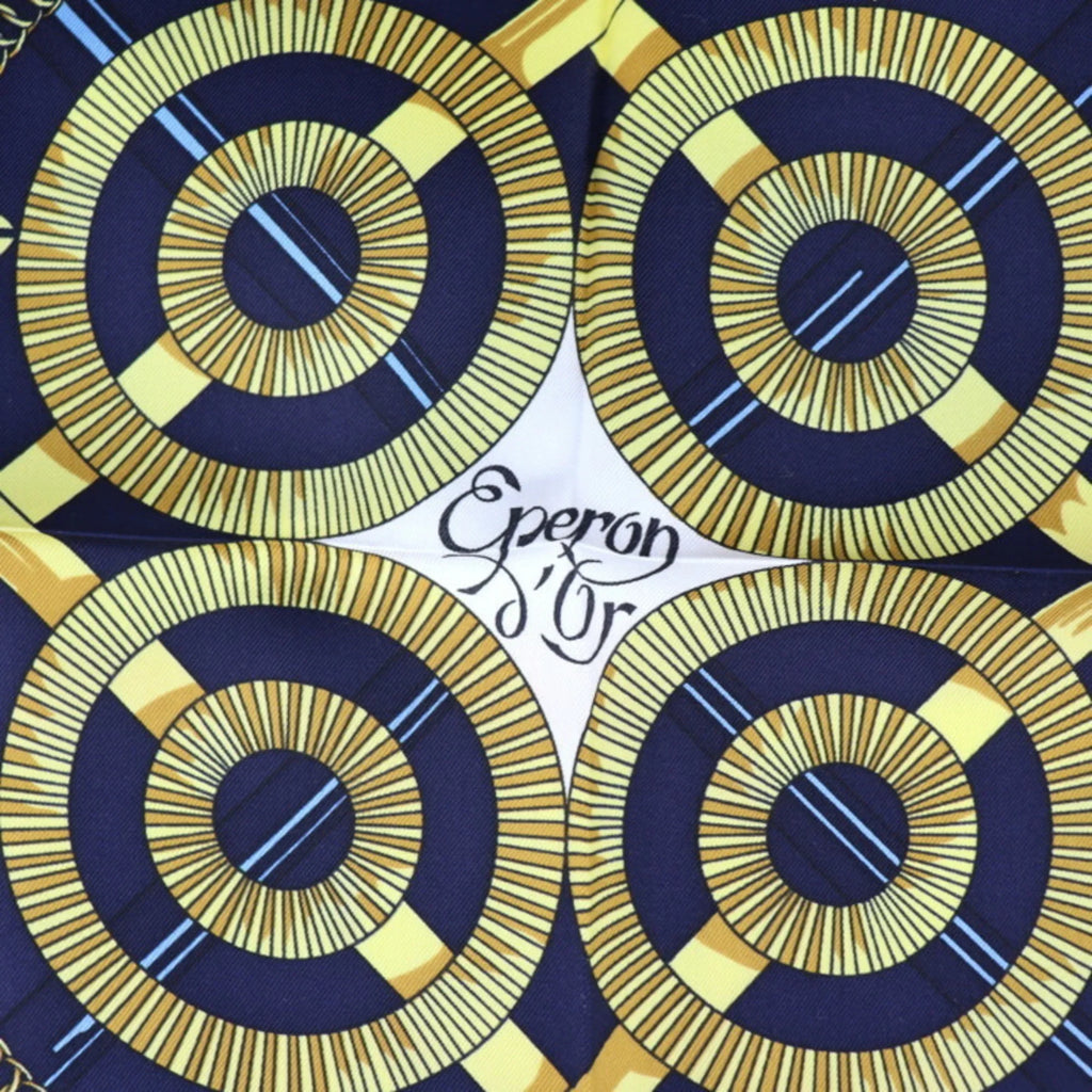 Pre-Owned HERMES Eperon d’or Golden Spurs Carre90 Scarf Silk Blue Multicolor (Like New)