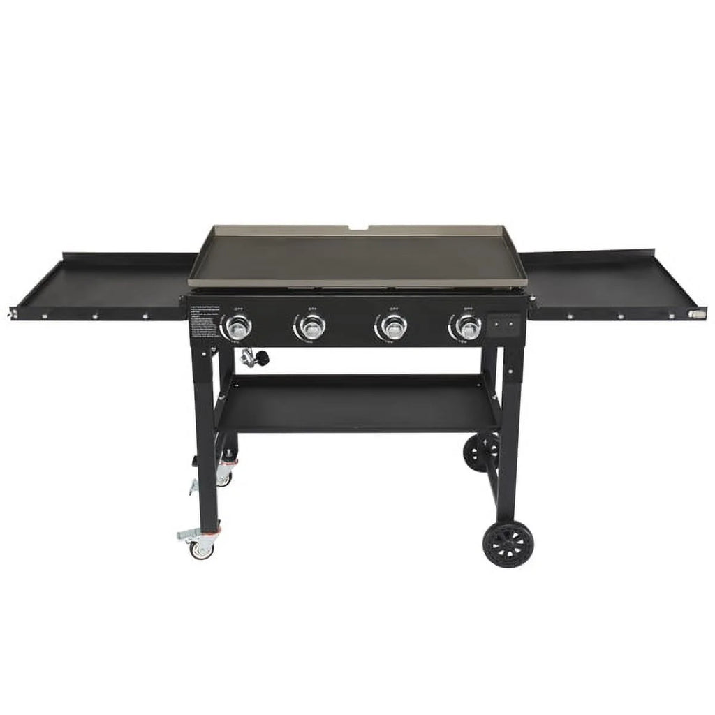 SYTHERS 4-Burner Foldable BBQ Propane Grill with Side Shelves & Spice Rack, Stainless Steel Barbecue Gas Grill for Outdoor Patio Garden Picnic Backyard Cooking