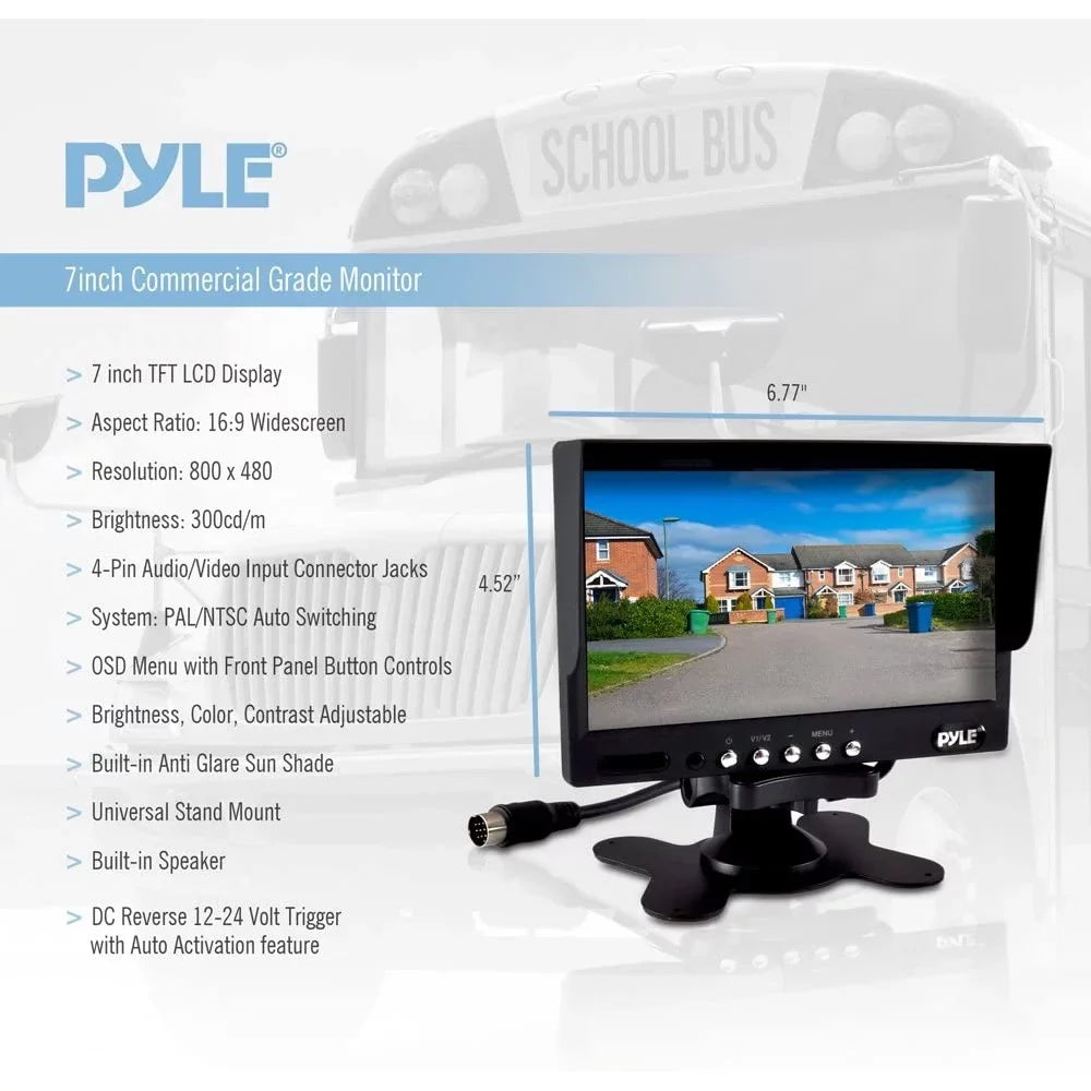 Weatherproof Rearview Backup Camera & Monitor Video System, Commercial Grade, 2 Cameras, 7" Monitor, Dual DC 12-24V for Bus, Truck, Trailer, Van