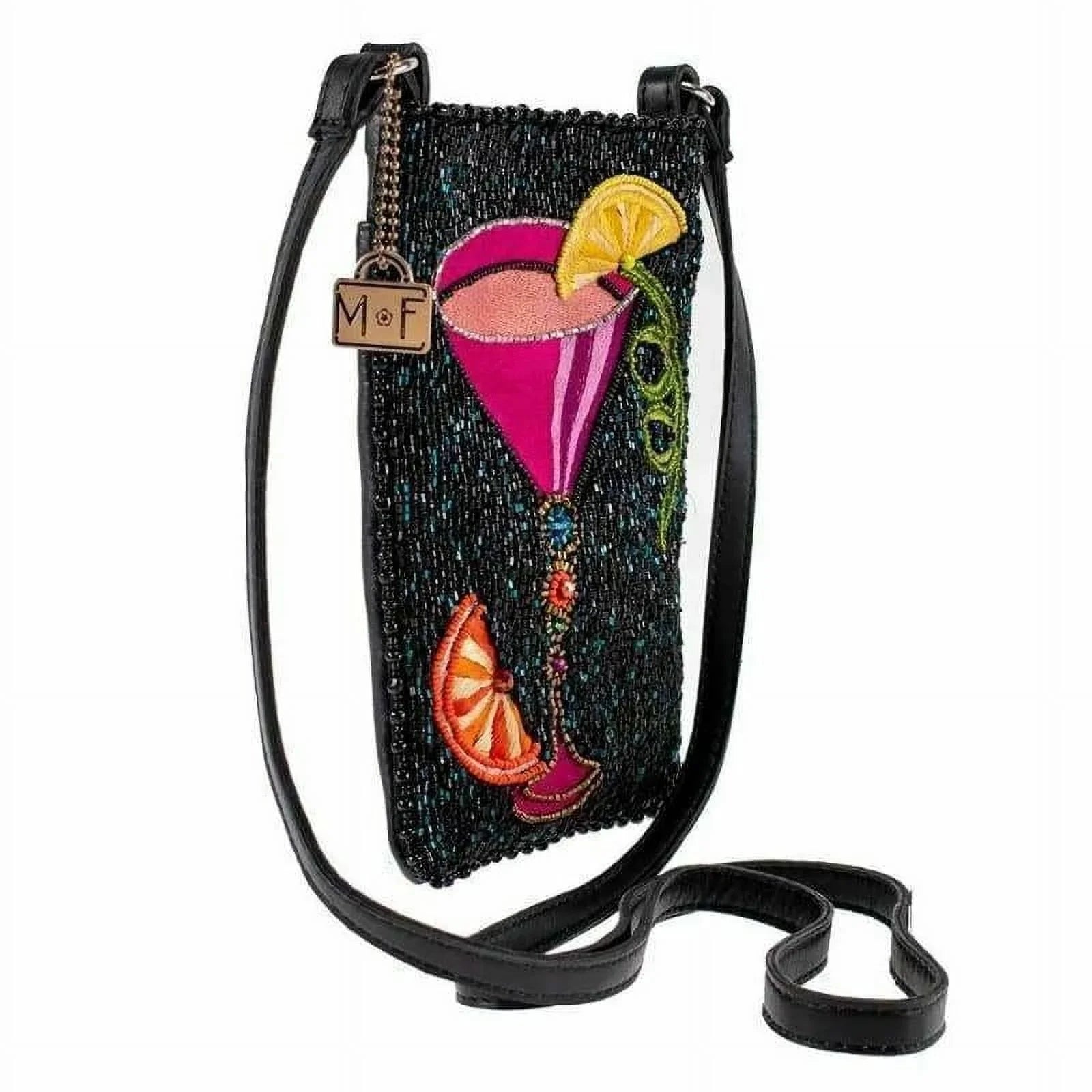 Mary Frances Take a Sip Leather Crossbody Phone Bag Cocktail Beaded Shoulder Bag NEW