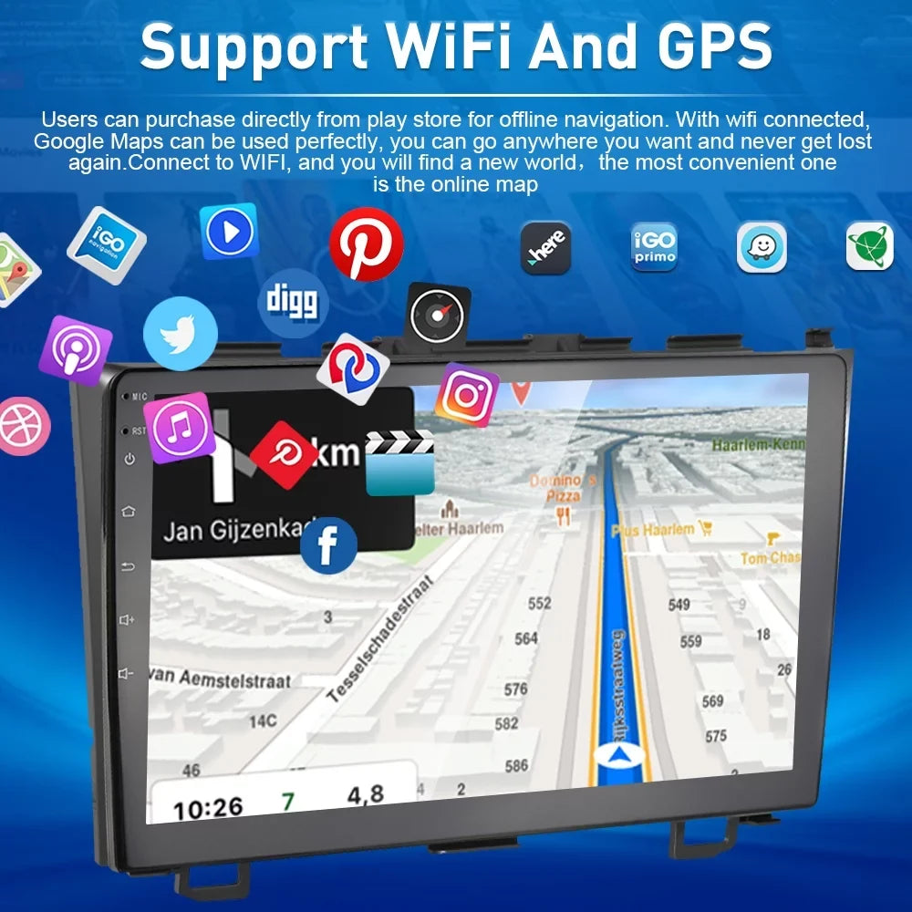 For Honda CRV 2007-2011 9'' Monitor Car Stereo Radio Player Wireless Carplay Android Auto Mirror Link HD 1080P Android 12 Bluetooth WIFI GPS FM USB Hifi, AHD Backup Camera
