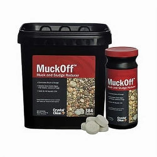CrystalClear MuckOff, Natural Pond Muck Treatment, Fluid Garden, Fountain & Bird Bath Sludge Remover, Living Beneficial Bacteria Clarifier with Enzyme, Fish, Aquatic Animal, & Pet Safe, 384 Tablets