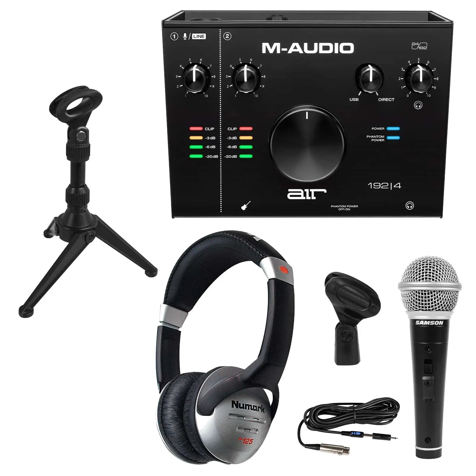 M-Audio AIR 192 | 4 2-In/2-Out 24/192 USB Audio Interface with Microphone & Numark Headphones Package