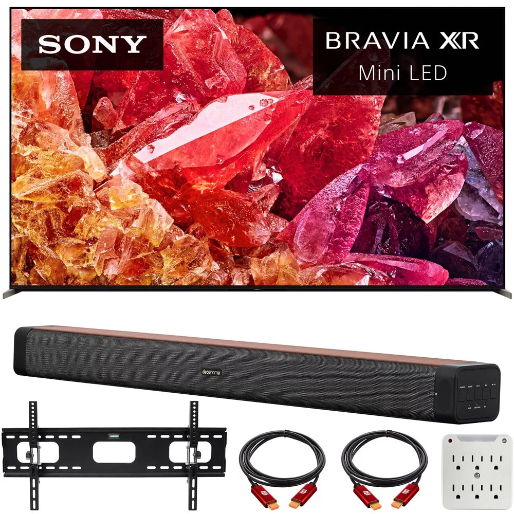 XR75X95K 75" BRAVIA XR X95K 4K HDR Mini LED TV with smart Google TV (2022 Model) Bundle with Deco Home 60W 2.0 Channel Soundbar, 37"-100" TV Wall Mount Bracket Bundle and 6-Outlet Surge Adapter