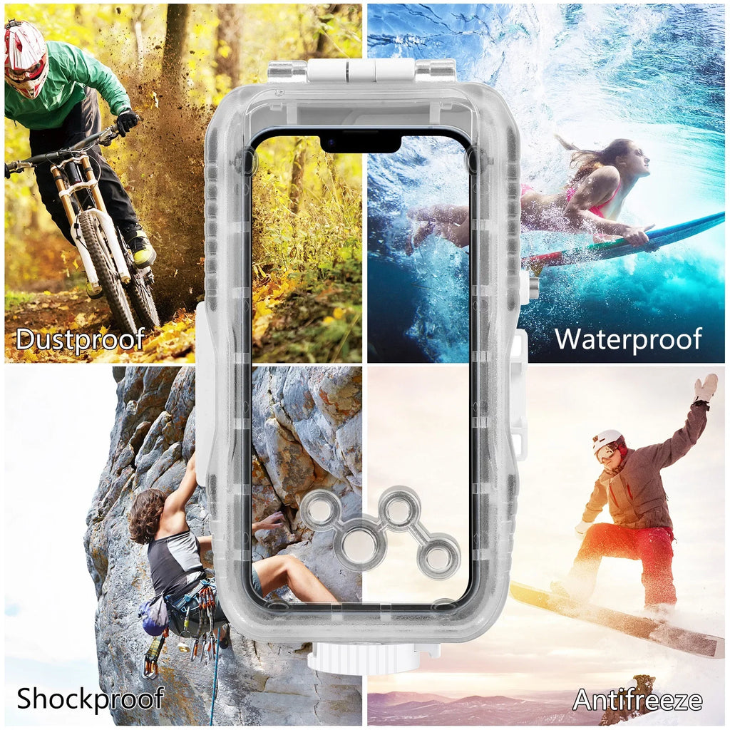 PULUZ 40M131ft Liquid Phone Case Diving Case Smartphone Fluid Housing Protective Case with Red Filter Neck Strap Cleaning Cloth Replacement for 14/ 14 / 13/ 13 / 12/ 12 P