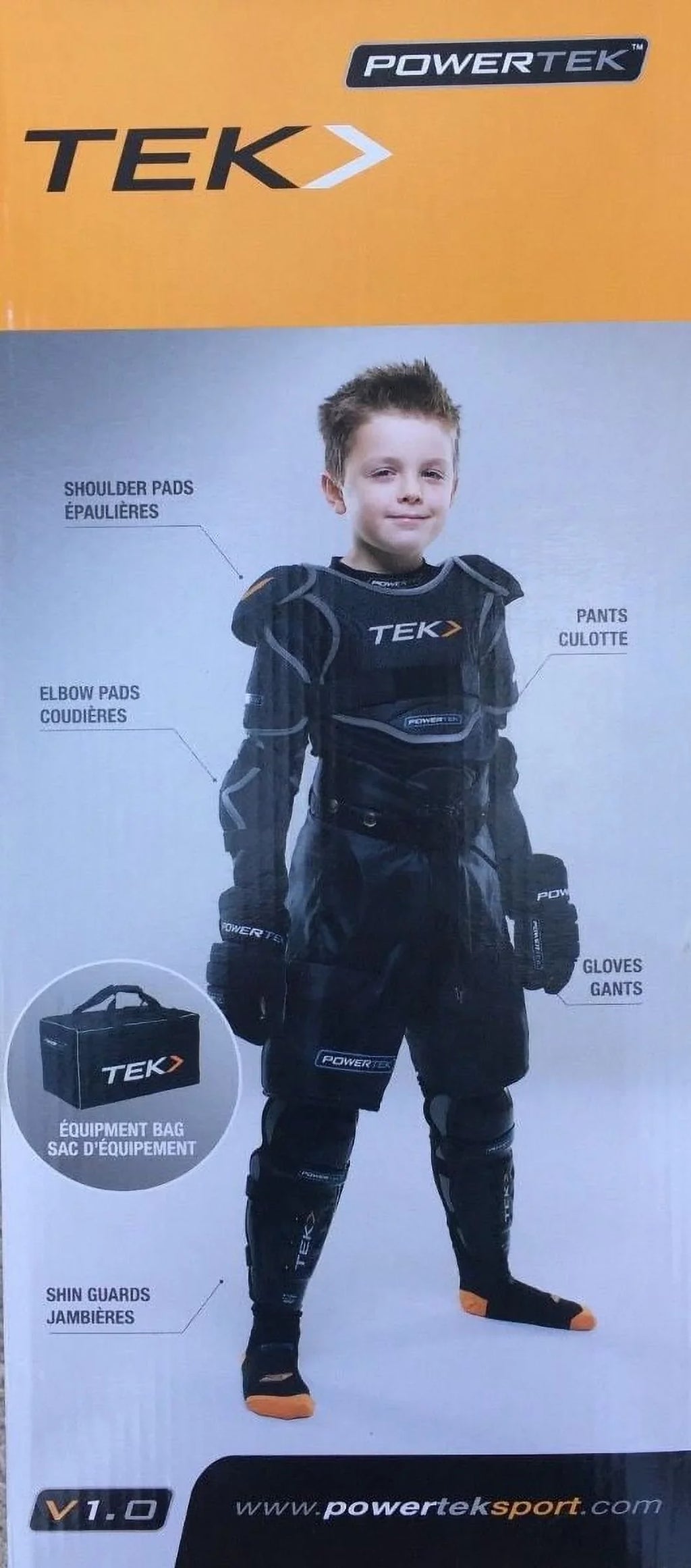 PowerTek V3.0 6-Piece Ice Hockey Equipment Pads, Starter Set Kit, YOUTH LARGE