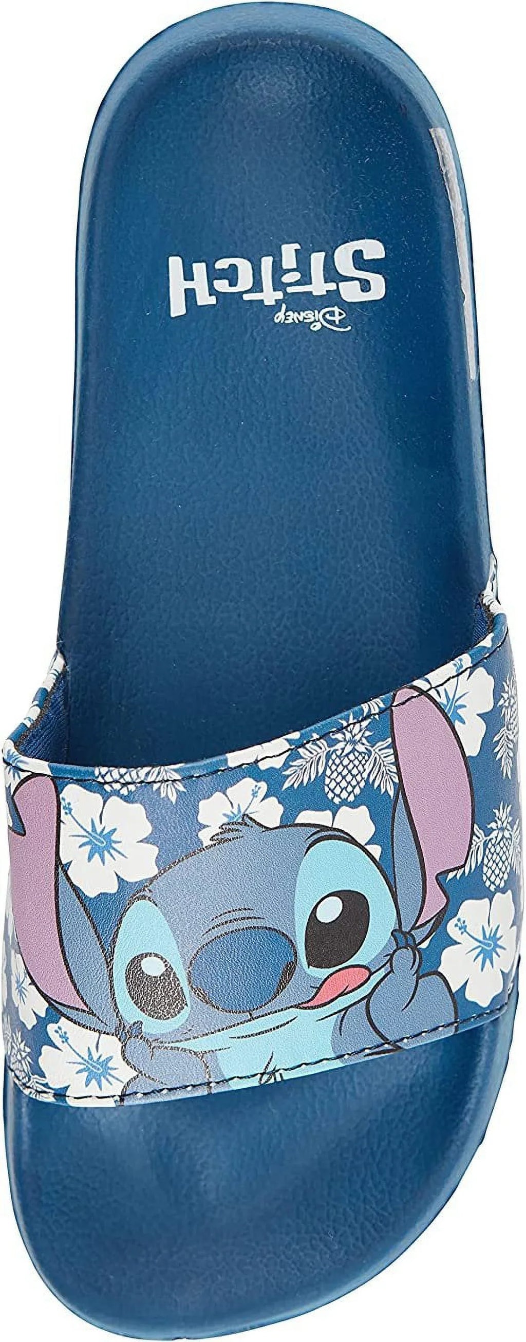 Disney Ladies Lilo and Stitch Slides, Printed Stitch Slip-On Sandals for Women Blue - 8