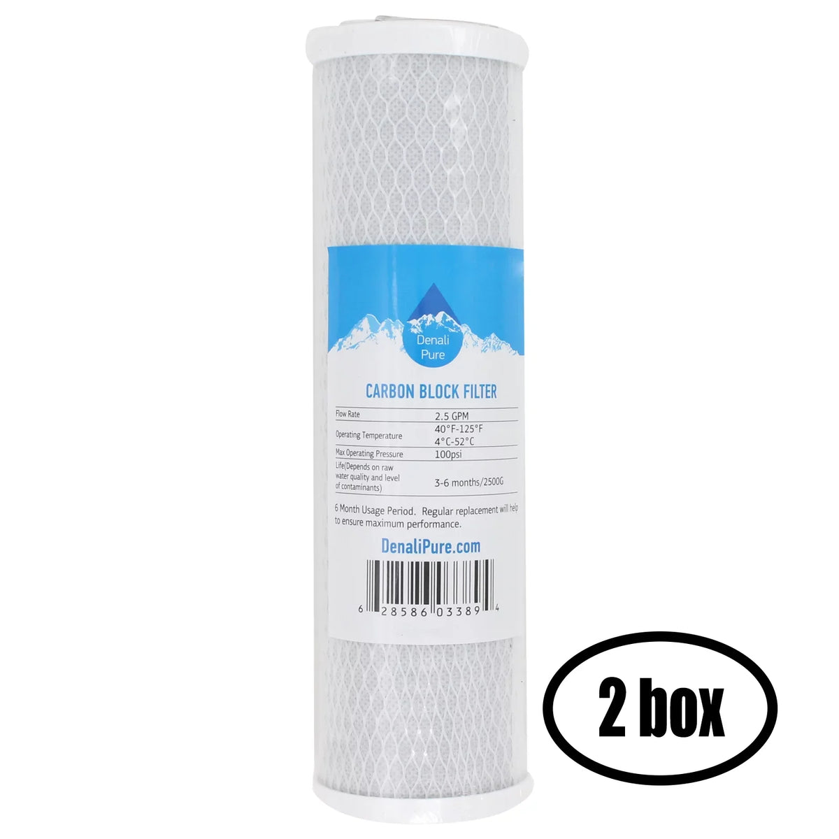 2 Boxes of Replacement for iSpring HW12 Activated Carbon Block Filter - Universal 10 inch Filter for iSpring 123Filter Slimline Fluid Filter Housing White 10 #HW12 - Denali Pure Brand