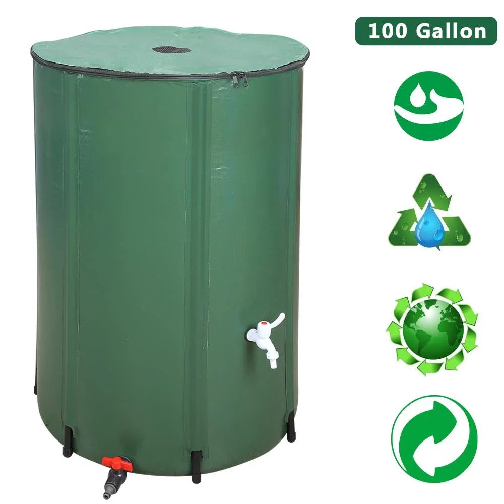 UBesGoo 100 Gallon Collapsible Rain Barrel, Portable Fluid Storage Tank, Liquid Collection System Downspout