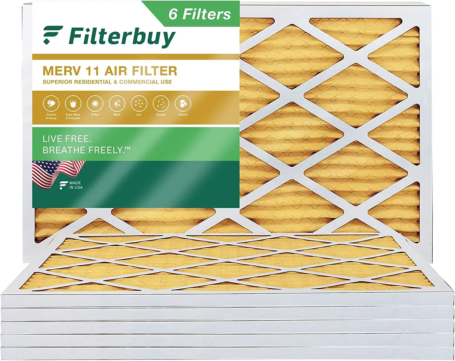 Filterbuy 10x24x1 MERV 11 Pleated HVAC AC Furnace Air Filters (6-Pack)