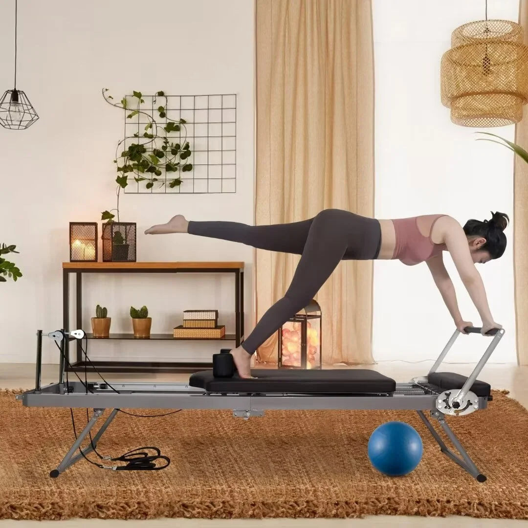 Docred Foldable Pilates Reformer,Quiet Pilates Reformer Workout Machine with Spring for Home Gym，Beginners，Up to 300 lbs Weight Capacity