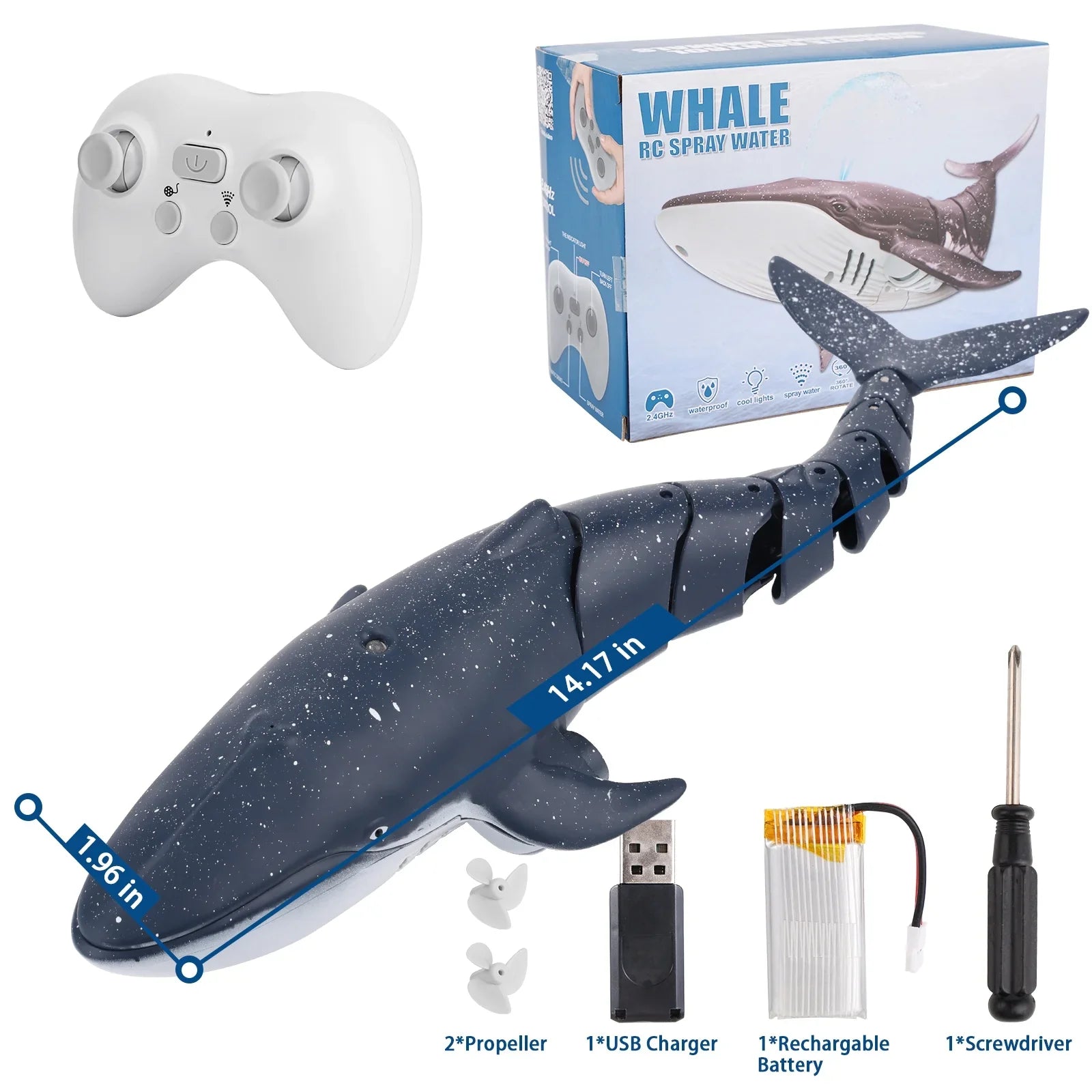 Ant Class Remote Control Whale Toys, RC Shark Spray Liquid Boat Toy for Boys Girls, Swimming Pool Toys, RC Boat for Kids, Diving Toys for Pool