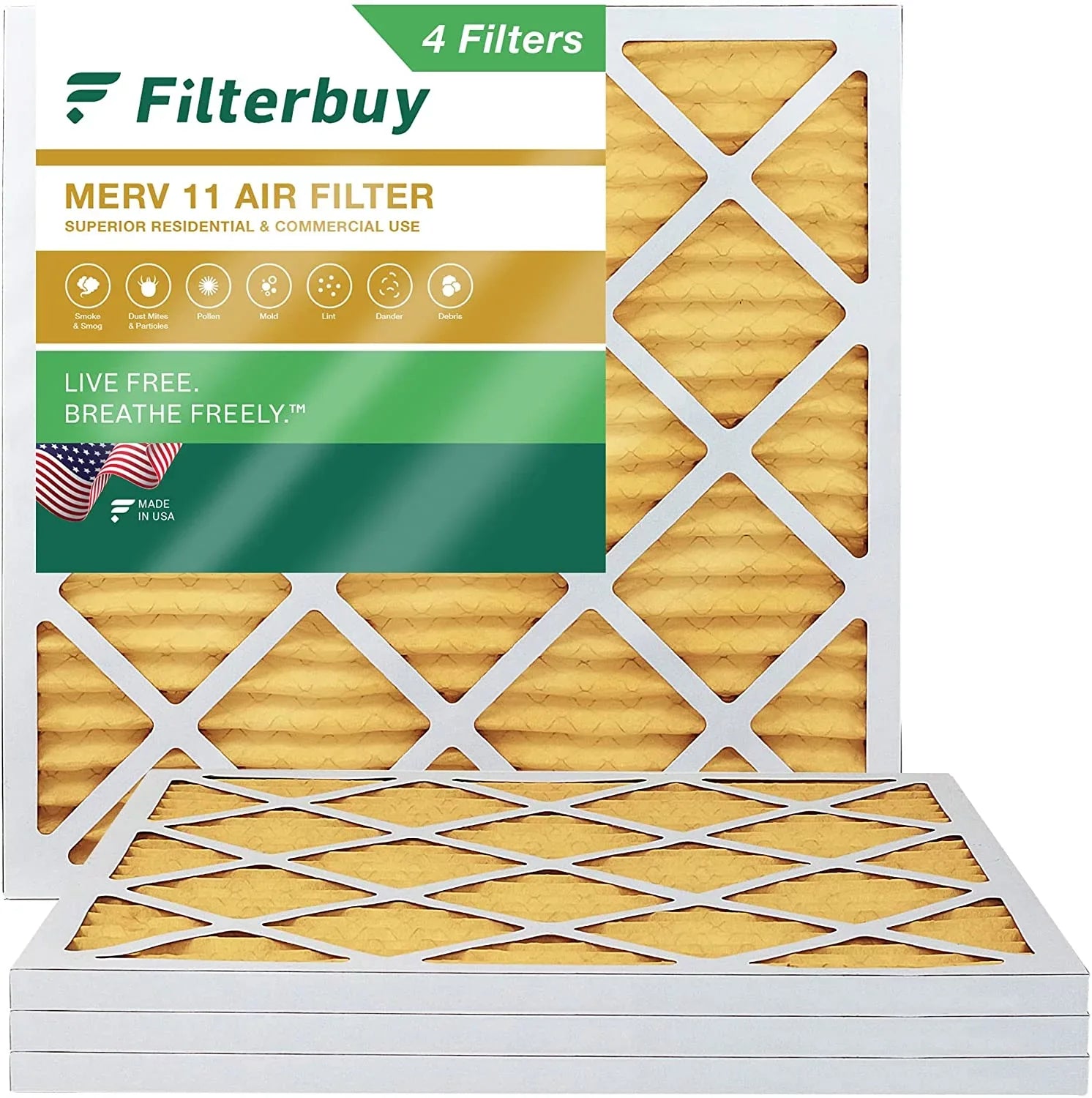 Filterbuy 18x18x1 MERV 11 Pleated HVAC AC Furnace Air Filters (4-Pack)