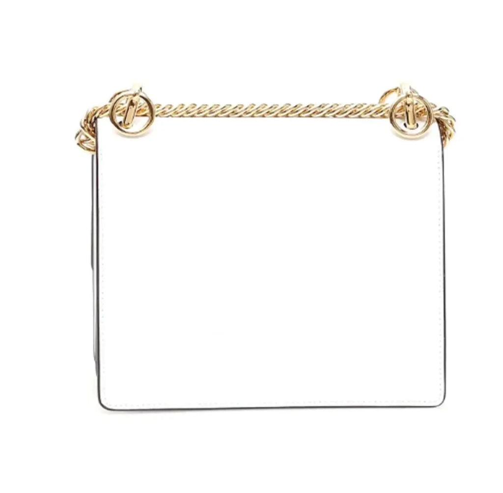 New Fendi Kan I White Multi Color Flowers Leather Chain Bag