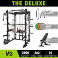Mikolo Smith Machine Home Gym, 2000 lbs Power Rack Cage with Cable Crossover, Smith Cage with 800LB Capacity Adjustable Weight Bench and 100 lbs Weight Plate, Total Body Strength Training Cage