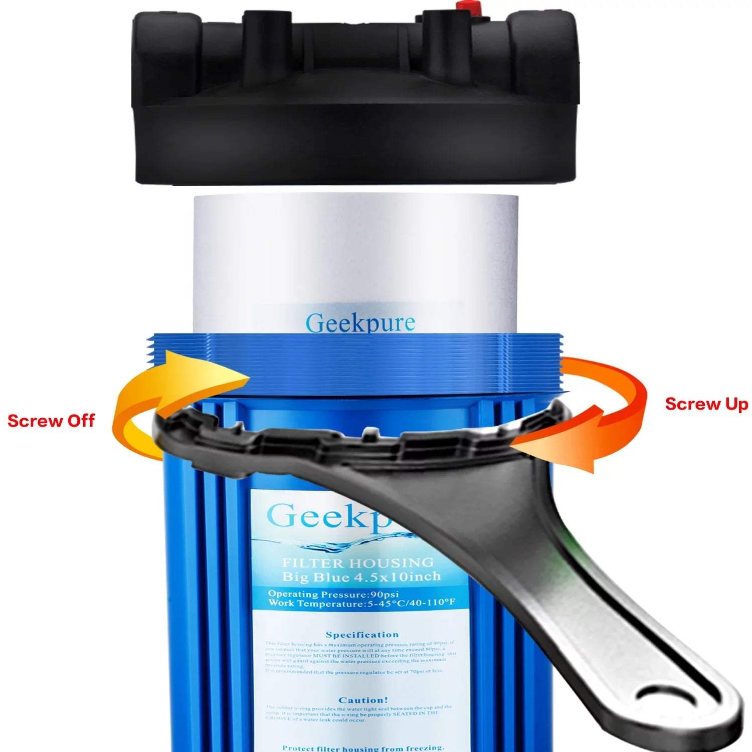 20 Inch Big Blue Liquid Filter Housing 1" Outlet/Inlet with Wrench & Bracket -4.5" x 20"