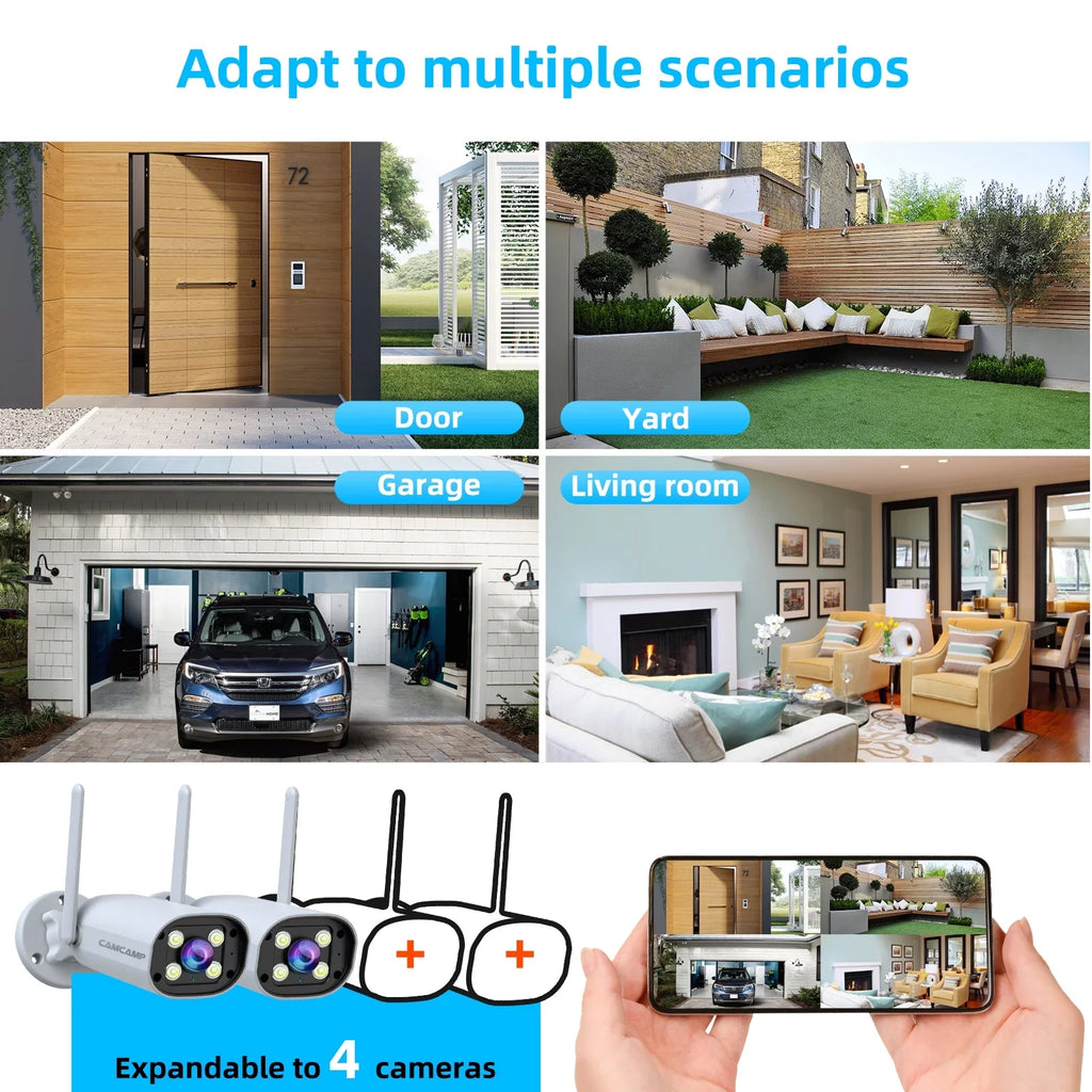 Toguard SC27 2K/3MP CCTV Security Camera System Outdoor with 7" Monitor Bullet Surveillance Camera WiFi Wireless Connector